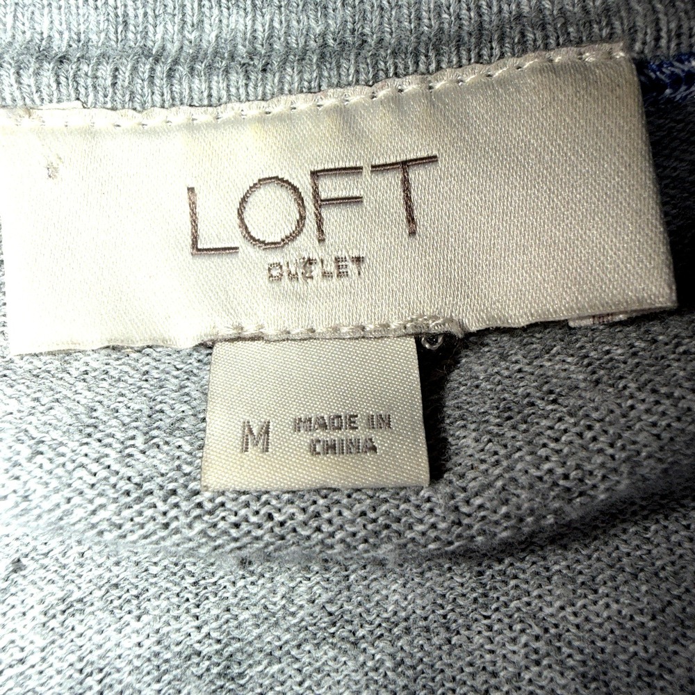 LOFT Women's Gray Cardigan Sweater Medium Button Front Rainbow Trim - Picture 2 of 7